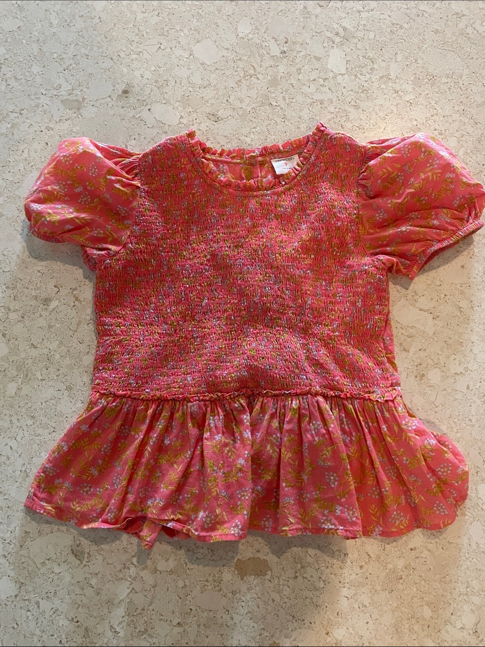 Crewcuts Pink Floral Smocked Peplum Top